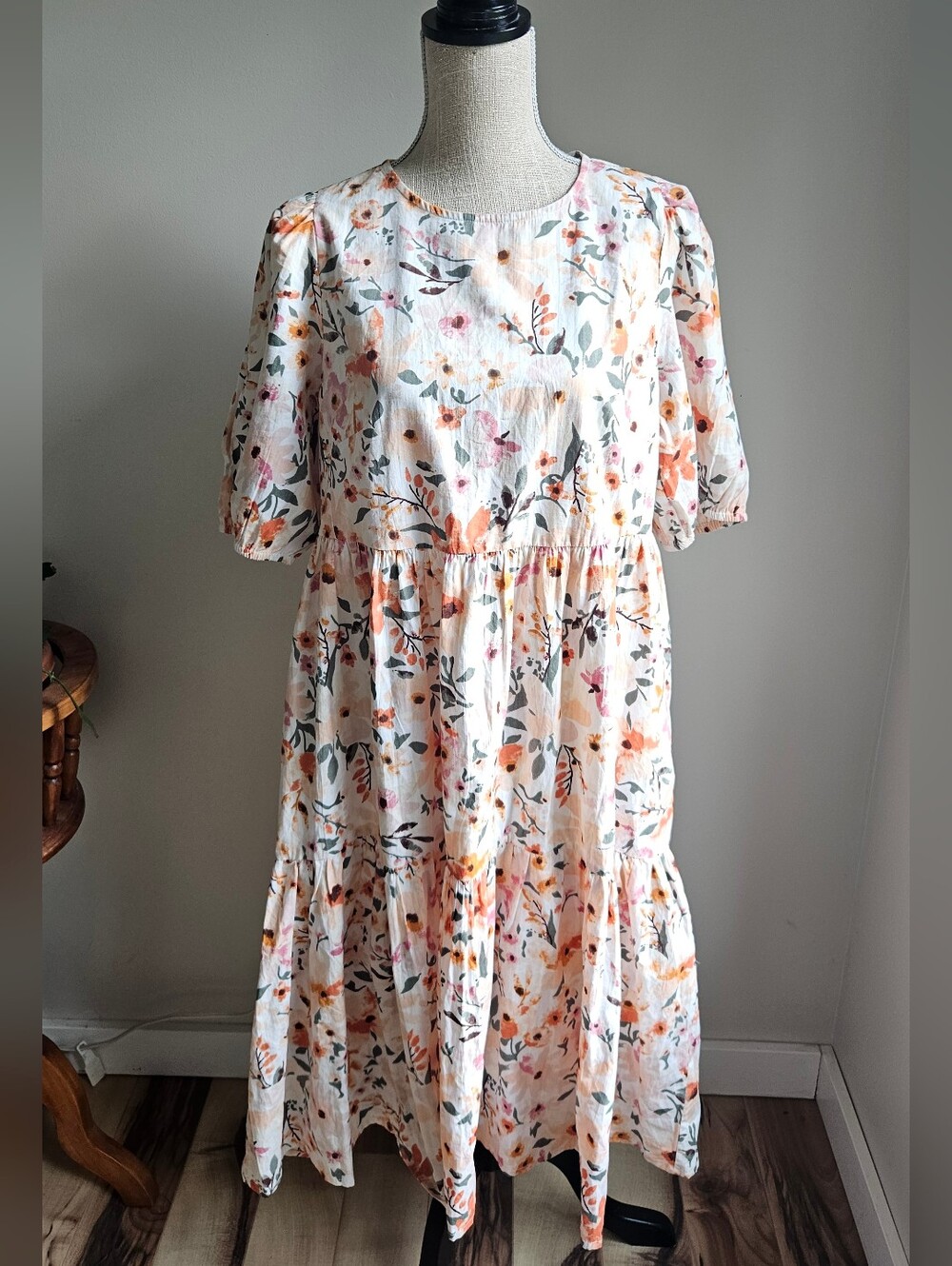 NWT Mexx Cream Maxi Dress with Pink & Orange Floral Motif